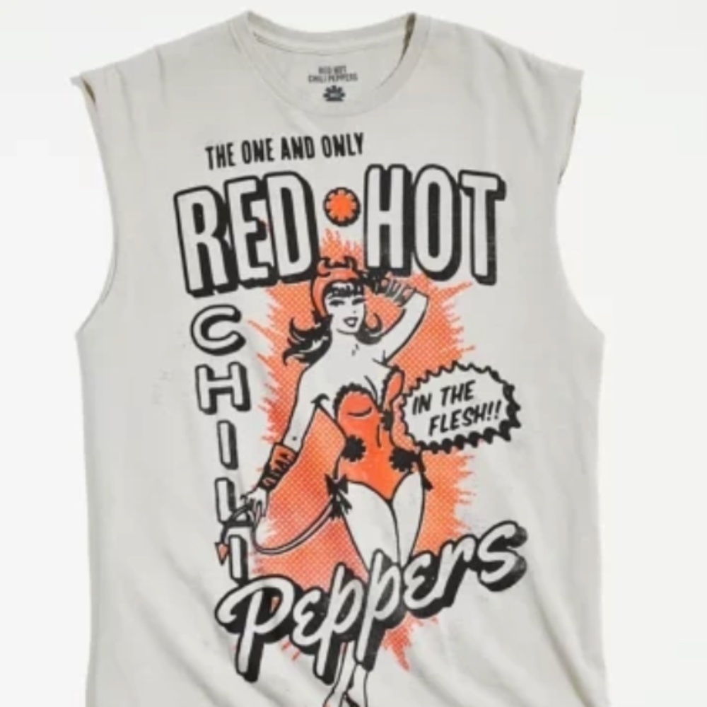 NWOT Red Hot Chili Peppers Sleeveless Tee with Red and Black Print